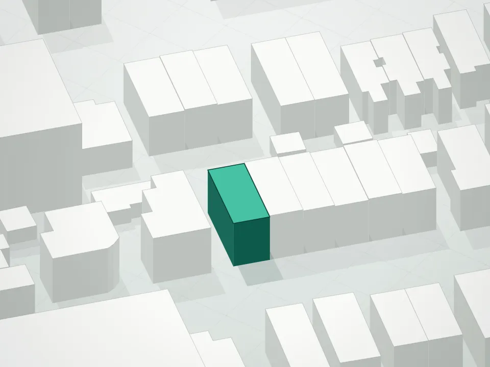 3D massing drawing of 50-62 Bay 32nd Street Condominium and neighboring buildings