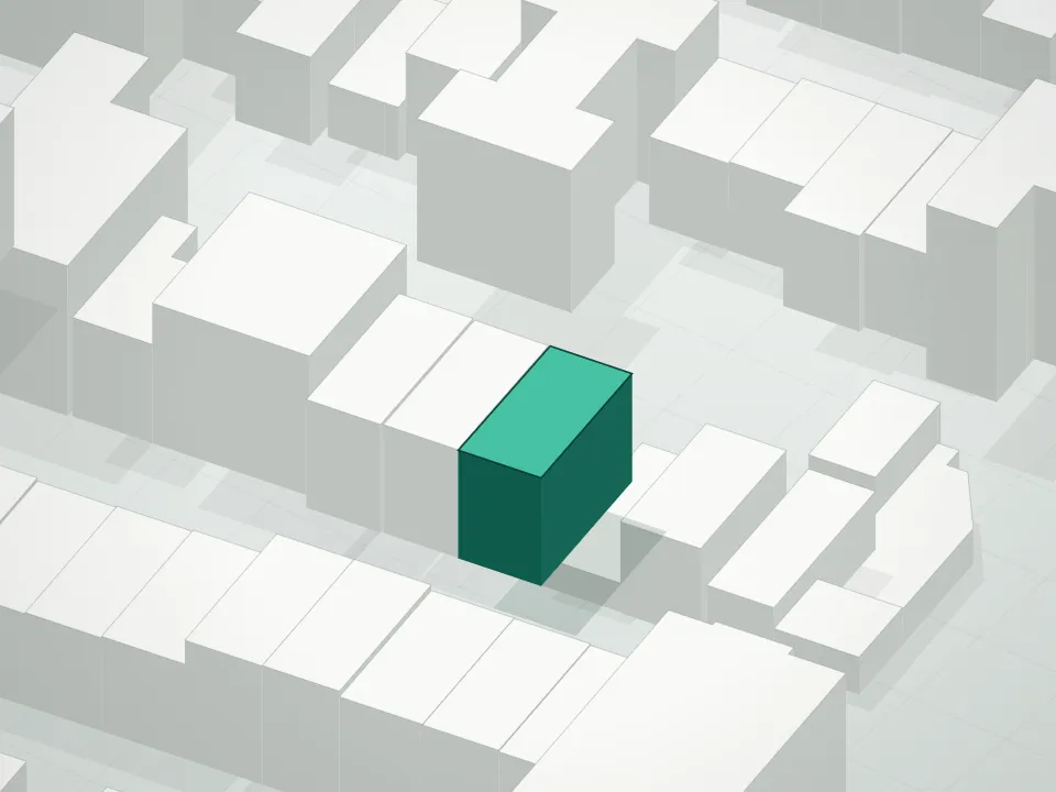 3D massing drawing of Greenmore Condominium and neighboring buildings