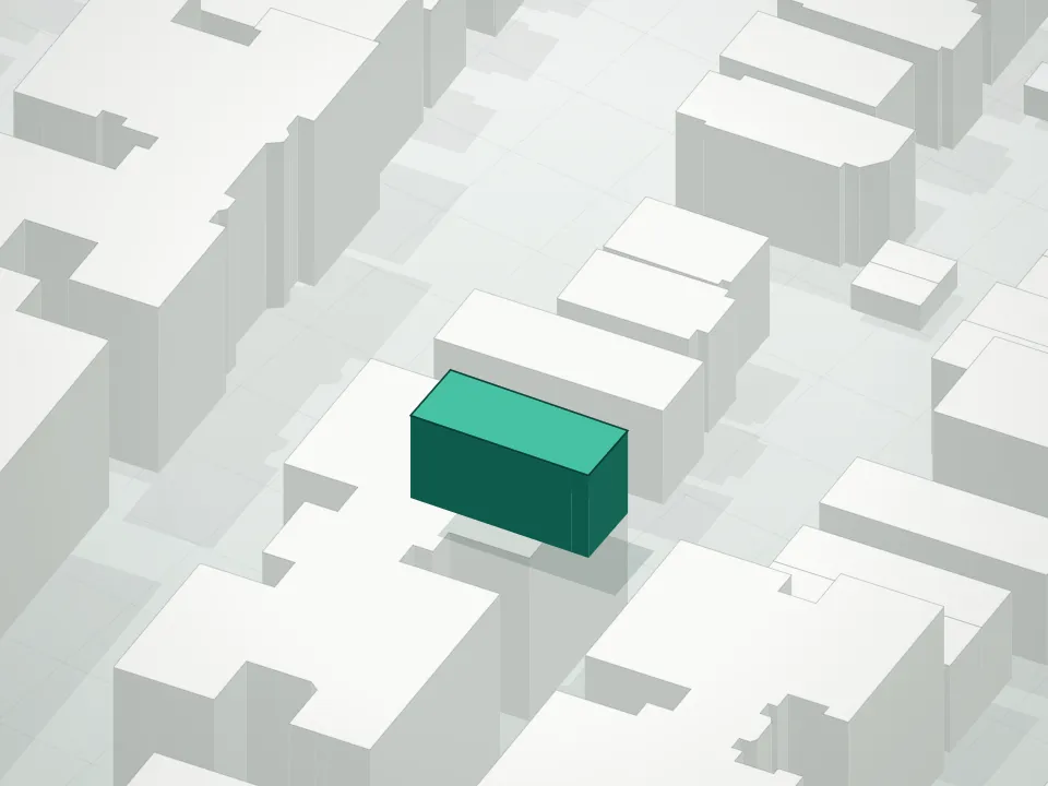 3D massing drawing of 1559 East 13th Street Condominium and neighboring buildings
