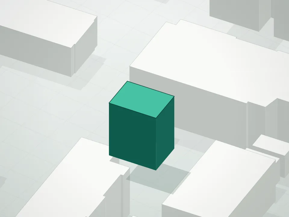 3D massing drawing of 475 East 8th Street Condominium and neighboring buildings