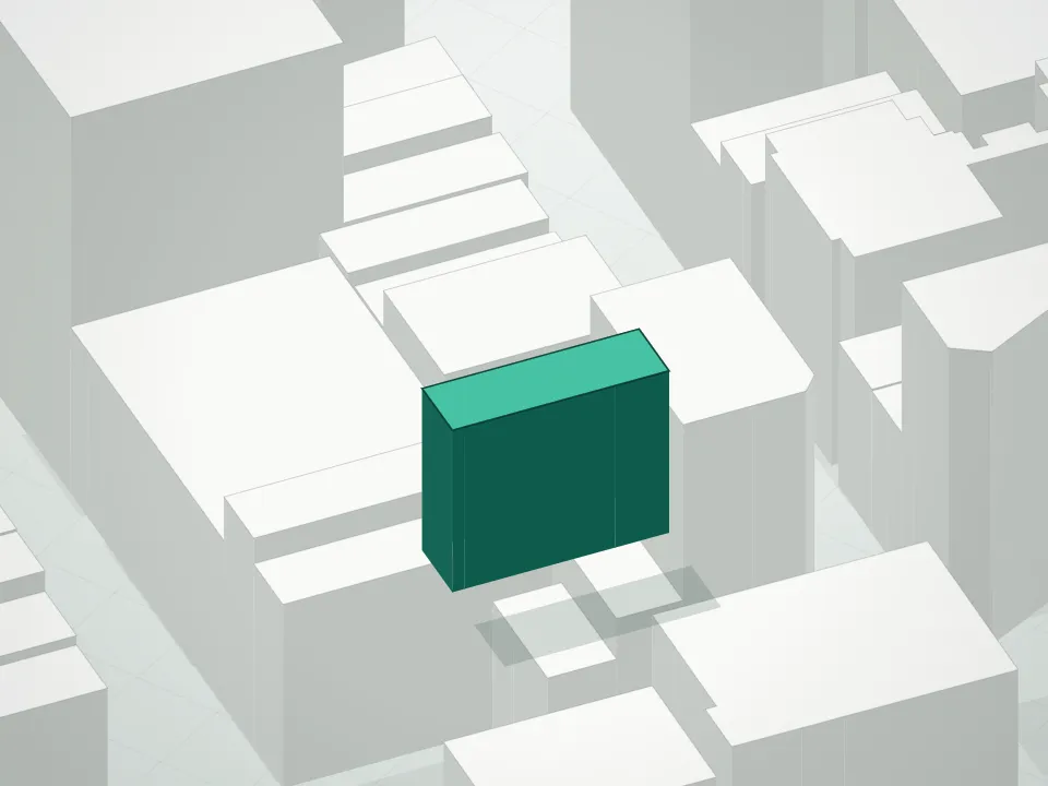 3D massing drawing of Campbell and neighboring buildings