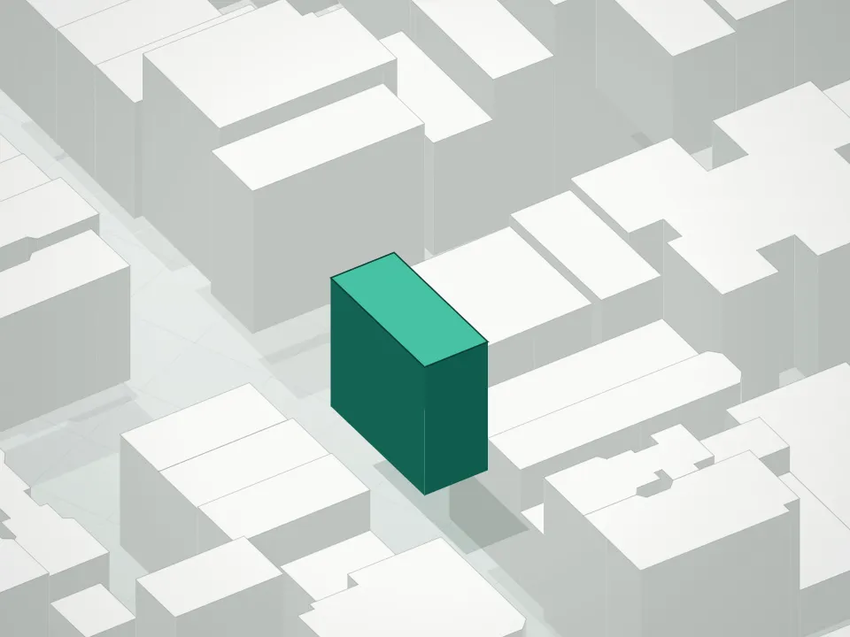 3D massing drawing of 32 Clinton Condominium and neighboring buildings