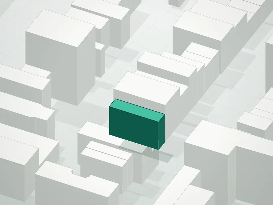 3D massing drawing of 230 Spencer Street Condominium and neighboring buildings