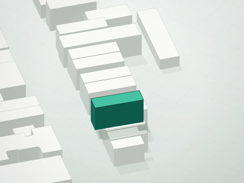 3D massing drawing of 567 39th Street Condominium and neighboring buildings