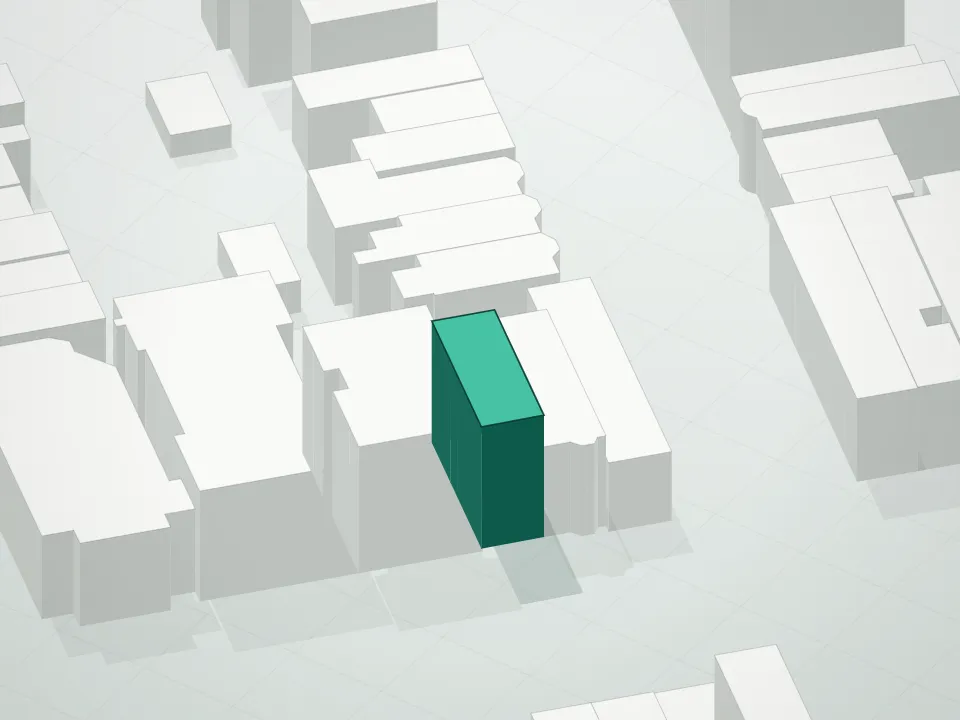 3D massing drawing of Lista Condominium and neighboring buildings