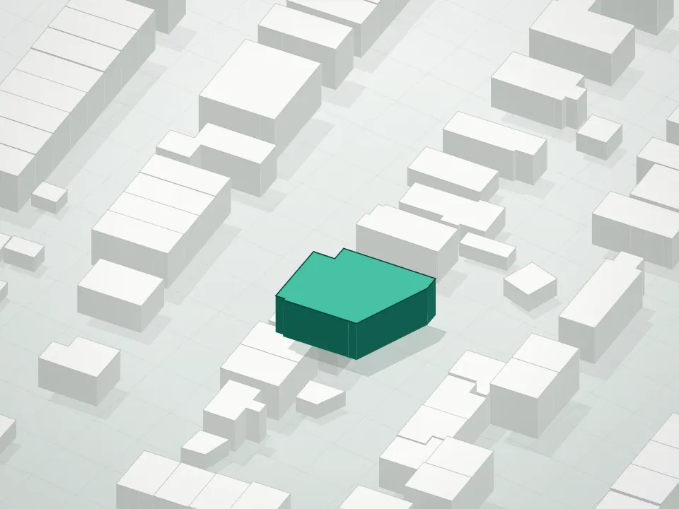 3D massing drawing of Bowery Bay Condominium and neighboring buildings