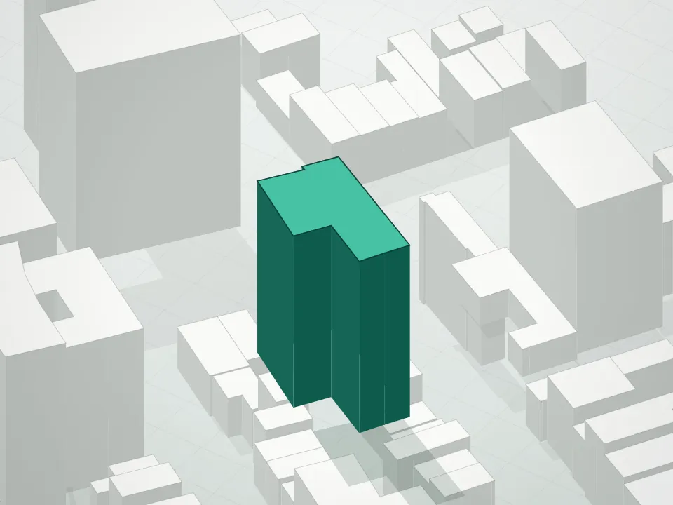 3D massing drawing of C 560 Condominium and neighboring buildings