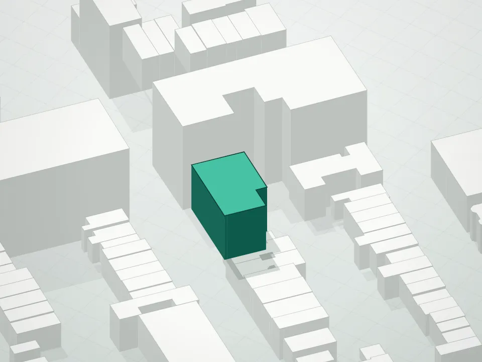 3D massing drawing of Harbor Hill Condominium and neighboring buildings