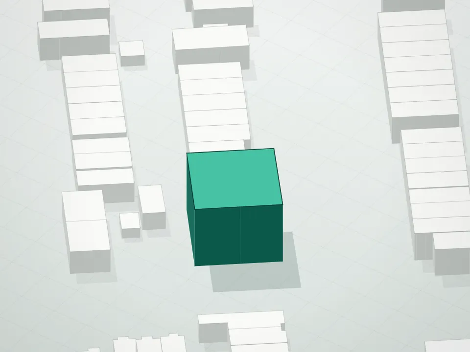 3D massing drawing of Avenue K Developers Condominium and neighboring buildings