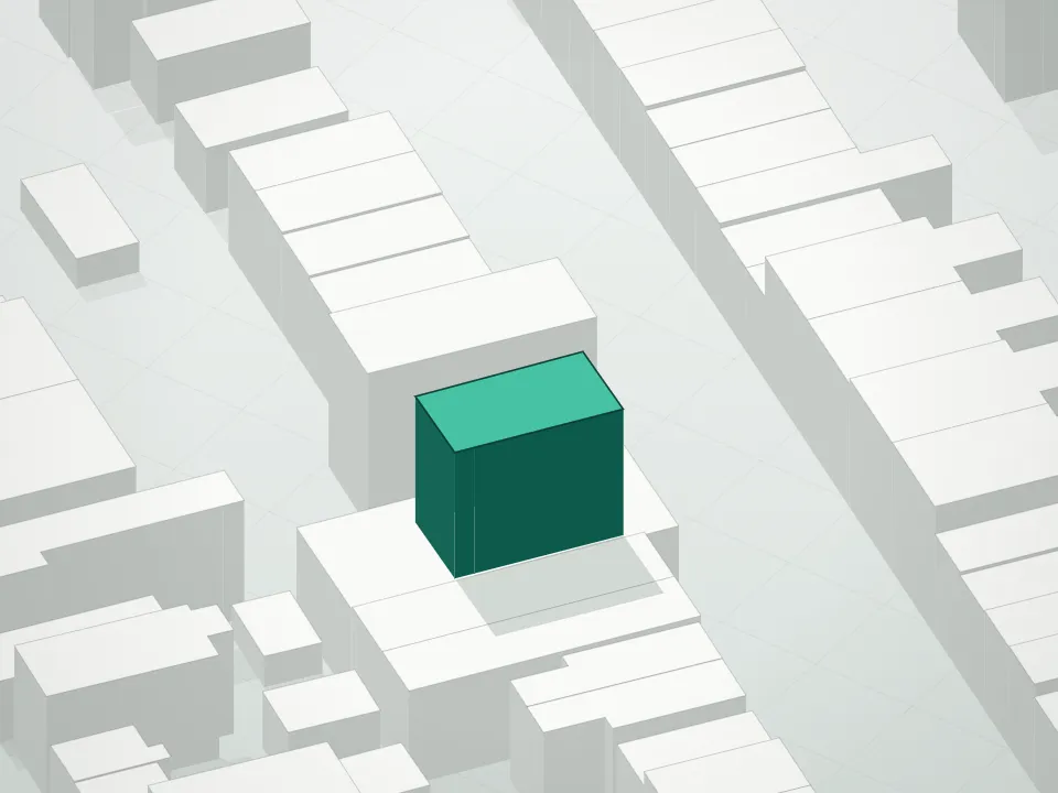 3D massing drawing of 292 7th Street Condominium and neighboring buildings