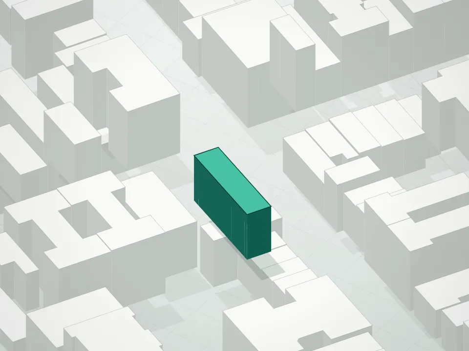 3D massing drawing of 46 South 2nd Street Condominium and neighboring buildings