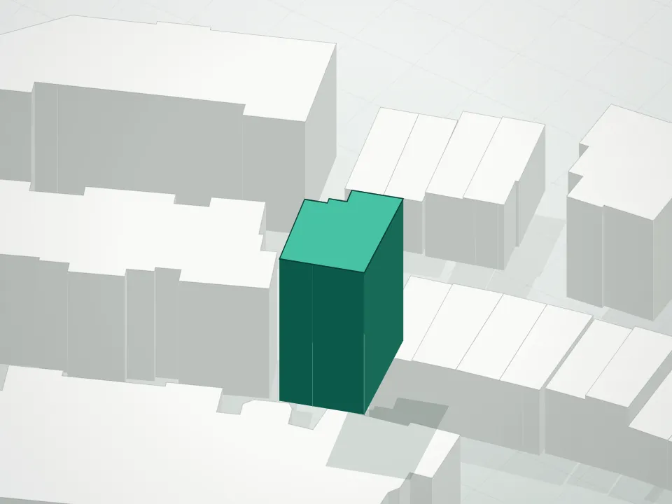 3D massing drawing of High Point Tower Condominium and neighboring buildings