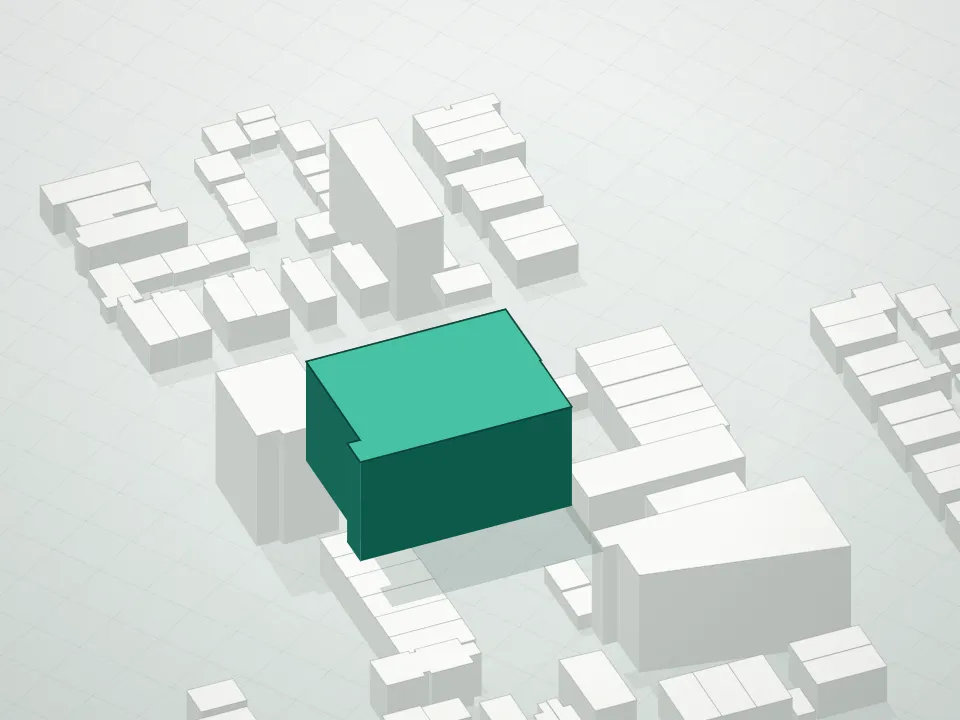 3D massing drawing of Livelle Condominium F/K/A 30-11 21st Street Condominium and neighboring buildings