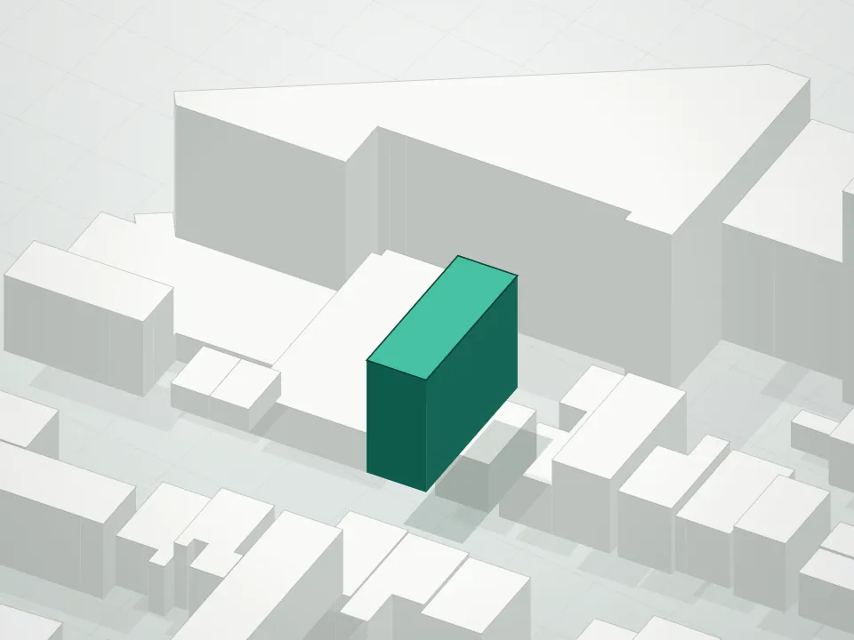 3D massing drawing of Belvedere Xxxii Condominium and neighboring buildings