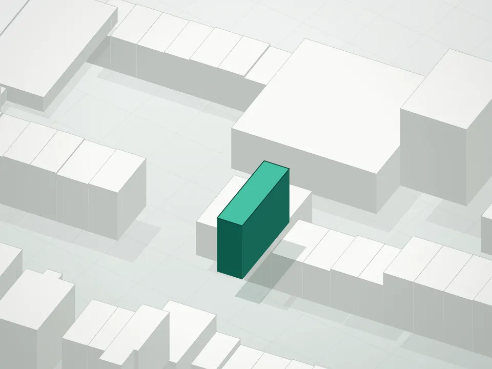 3D massing drawing of 557 Lafayette Avenue Condominium and neighboring buildings