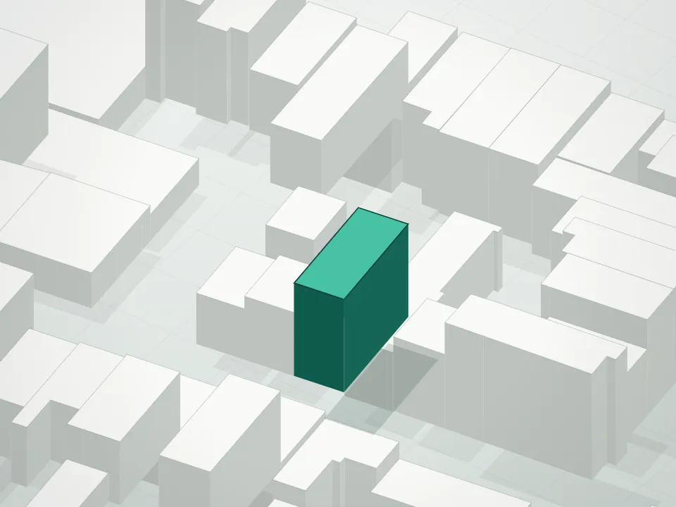 3D massing drawing of 103 Meserole Street Condominium and neighboring buildings