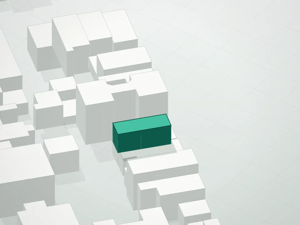 3D massing drawing of 254 North 6th Street Condominium and neighboring buildings