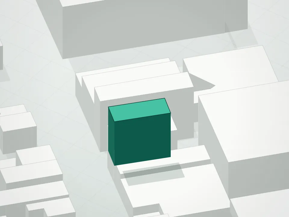 3D massing drawing of Bedford Condominium and neighboring buildings