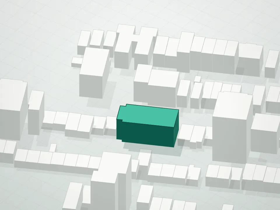 3D massing drawing of Pople Manor Condominium and neighboring buildings