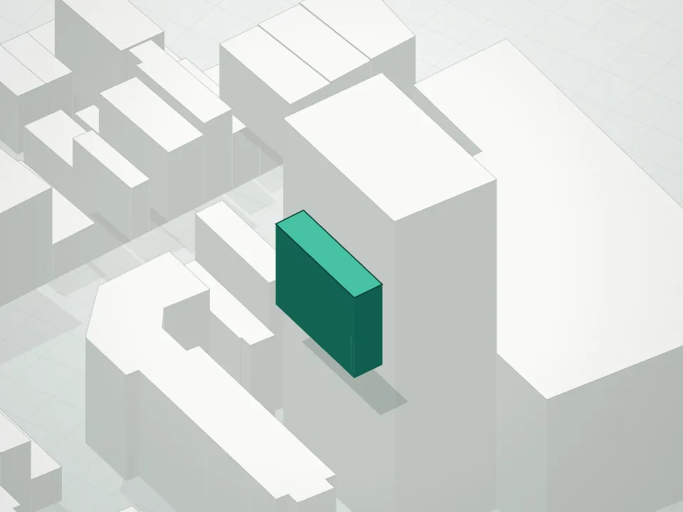 3D massing drawing of Bowery 263 Condominium and neighboring buildings
