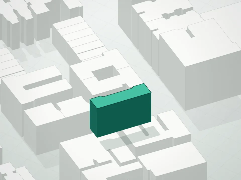 3D massing drawing of Park Manhattan Condominium and neighboring buildings