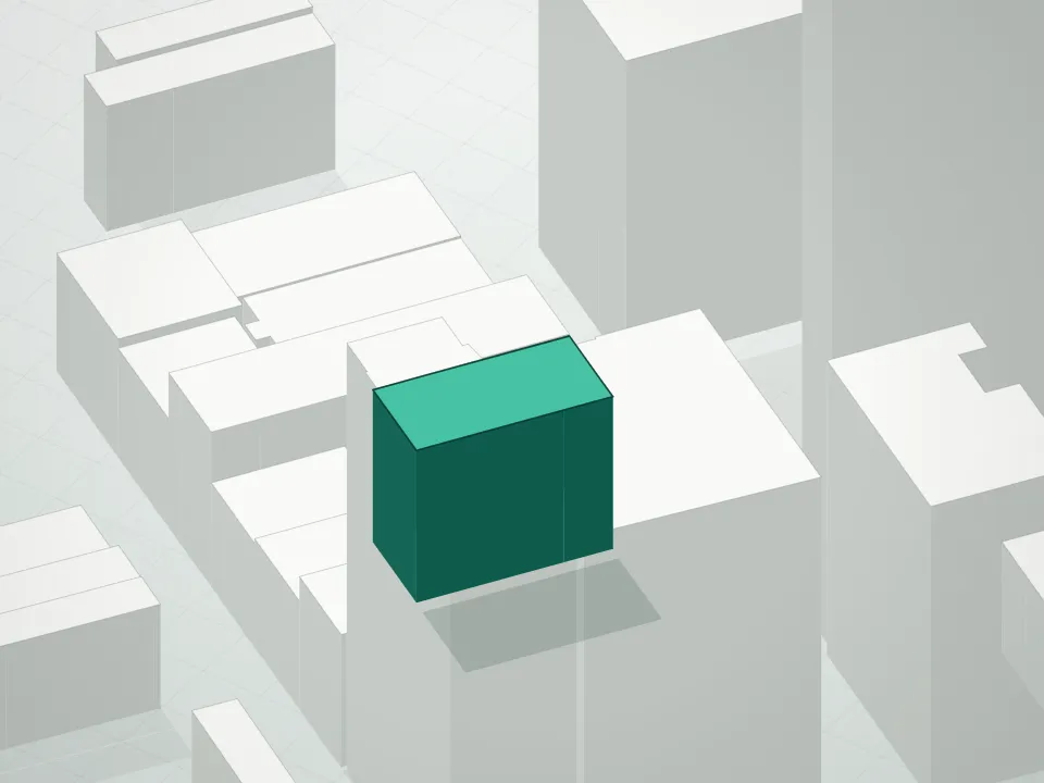 3D massing drawing of 108-110 Duane Street Condominium and neighboring buildings