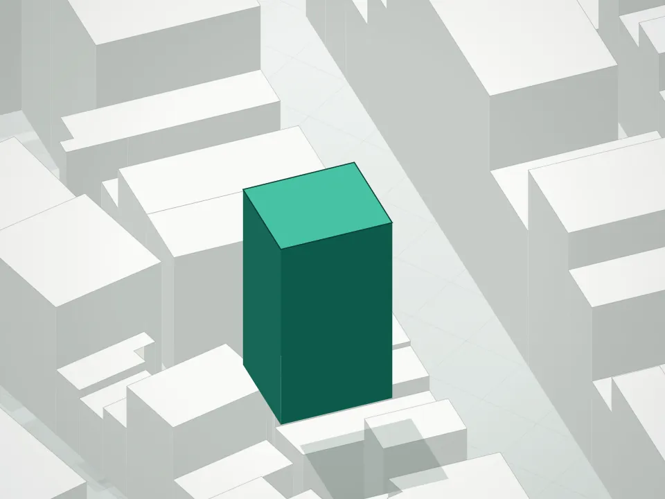 3D massing drawing of 41 Bond Condominium and neighboring buildings