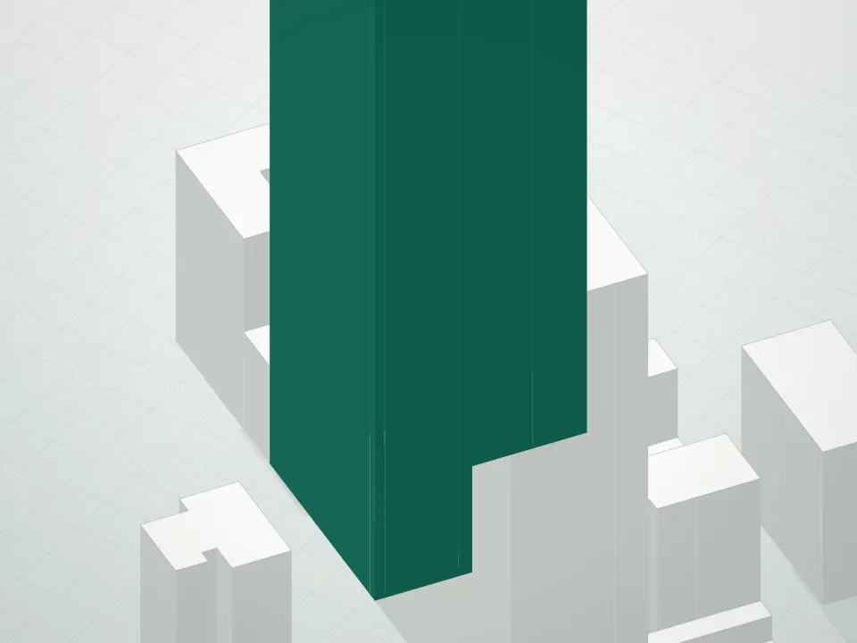 3D massing drawing of One57, 157 West 57th Street, Manhattan, and neighboring buildings