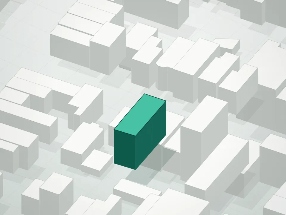 3D massing drawing of 174 Jackson Street Condominium and neighboring buildings