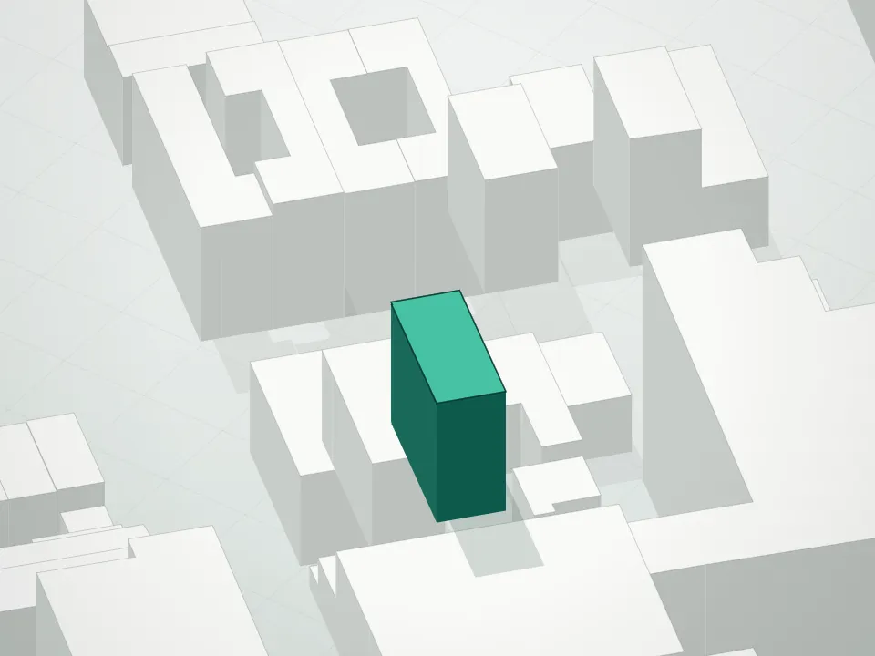 3D massing drawing of 35 Havemeyer Street Condominium and neighboring buildings