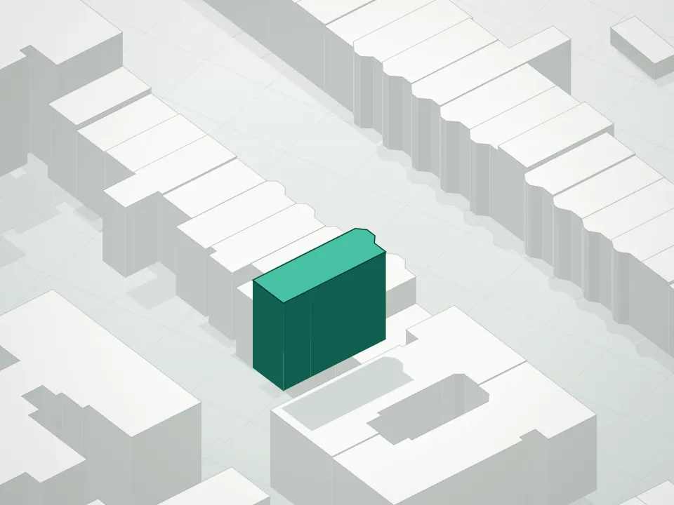 3D massing drawing of 206 Prospect Place Condominium and neighboring buildings