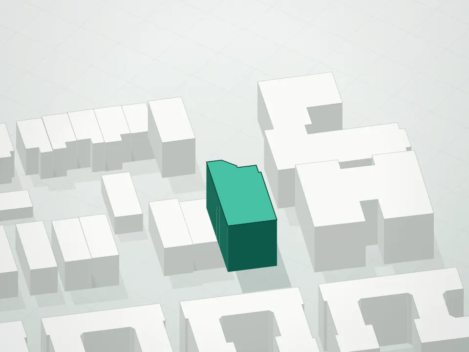 3D massing drawing of Astoria 33 Condominium and neighboring buildings