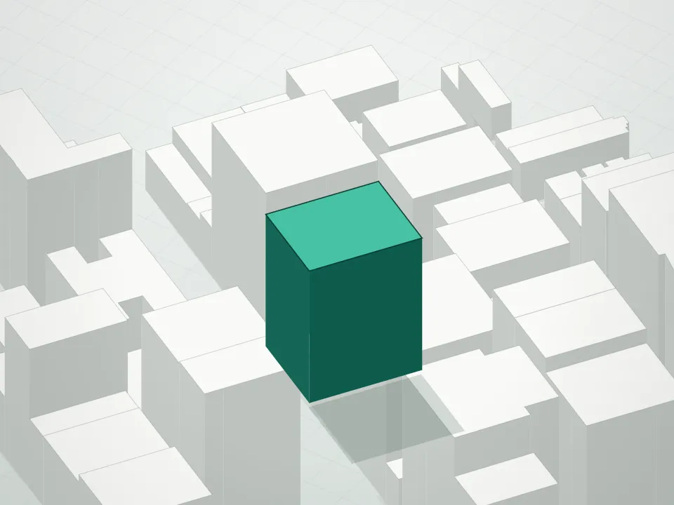 3D massing drawing of Chelsea Green Condominium and neighboring buildings