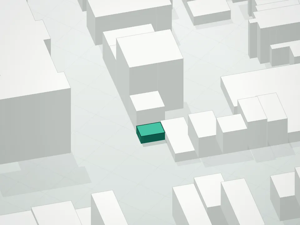 3D massing drawing of 88 North 5th Street Condominium and neighboring buildings