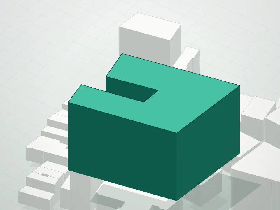 3D massing drawing of 150 Charles Street Condominium and neighboring buildings