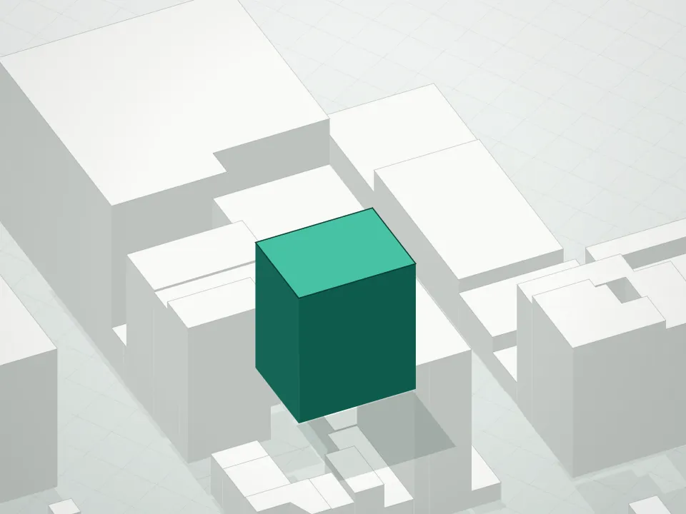 3D massing drawing of 508 West 24th Street Condominium and neighboring buildings