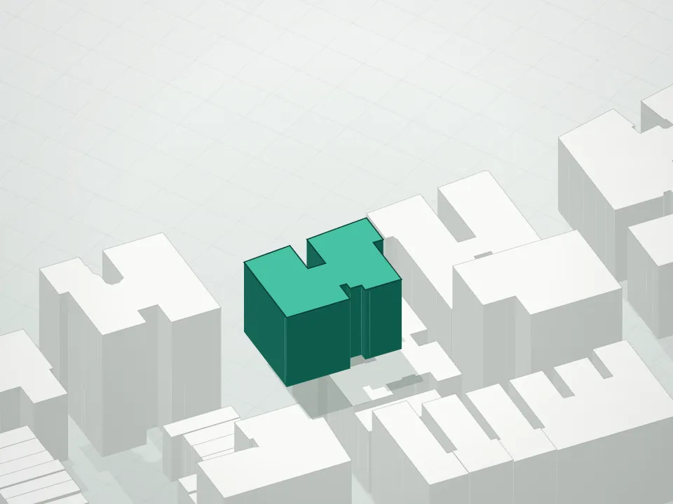 3D massing drawing of 710 Riverside Drive Condominium and neighboring buildings