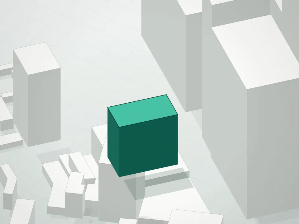 3D massing drawing of Ivy 28 Condominium and neighboring buildings