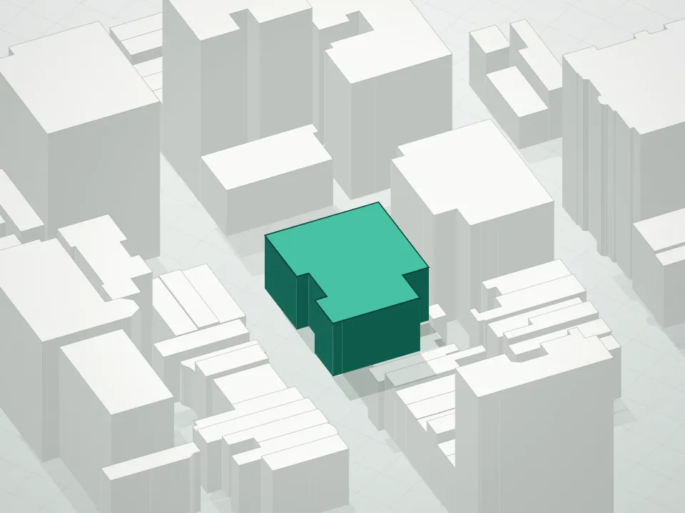 3D massing drawing of 33 East 74th Street Condominium and neighboring buildings