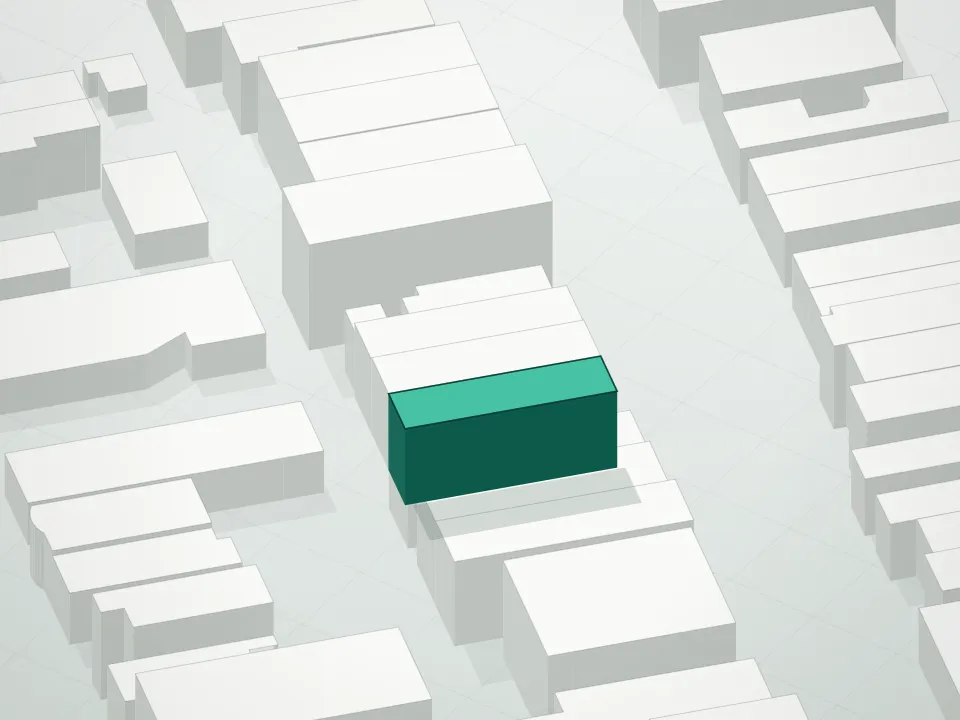 3D massing drawing of 1156 59th Street Condominium and neighboring buildings
