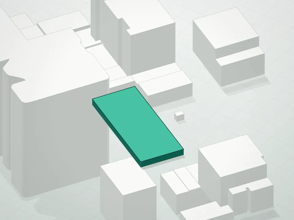 3D massing drawing of 505 West 19th Street Condominium and neighboring buildings