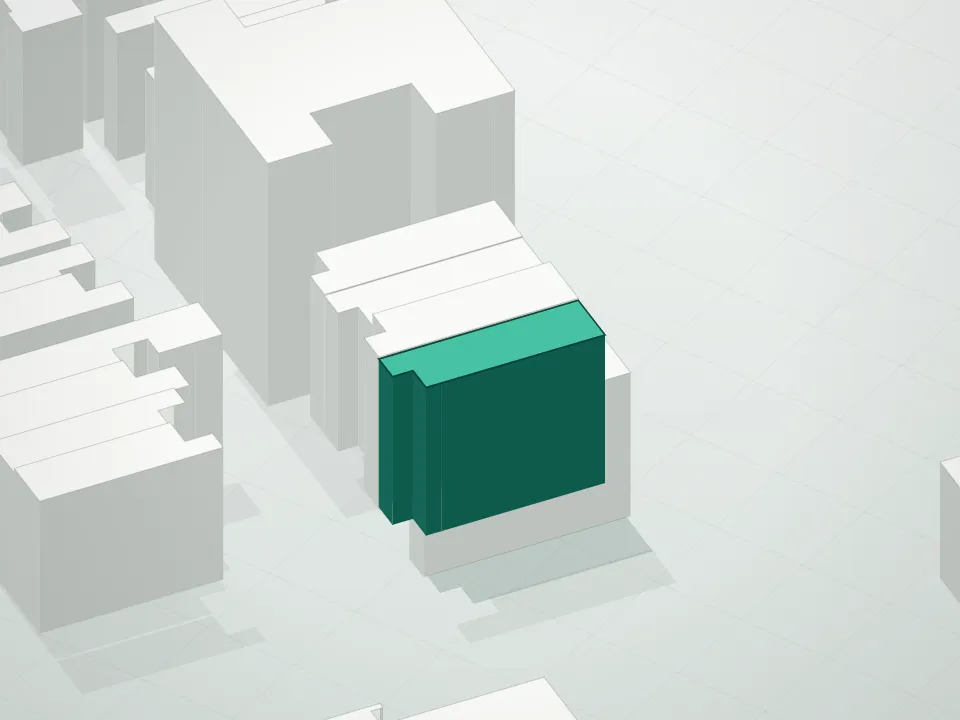 3D massing drawing of 150 West 77th Street Condominium and neighboring buildings