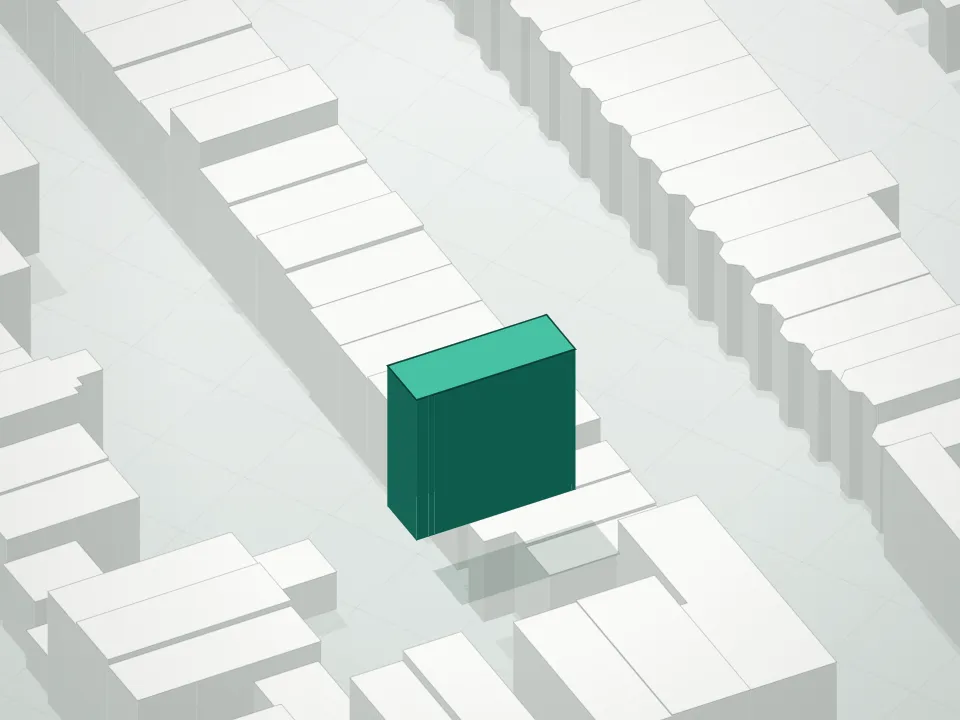 3D massing drawing of 708a Degraw Street Condominium and neighboring buildings