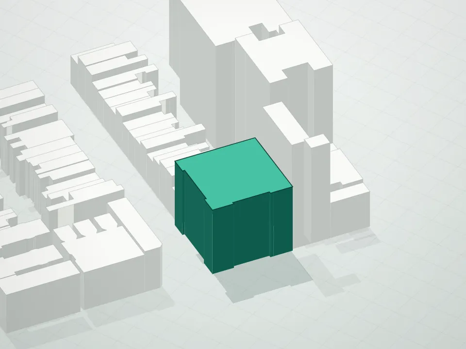 3D massing drawing of 101 West 78th Street Condominium and neighboring buildings