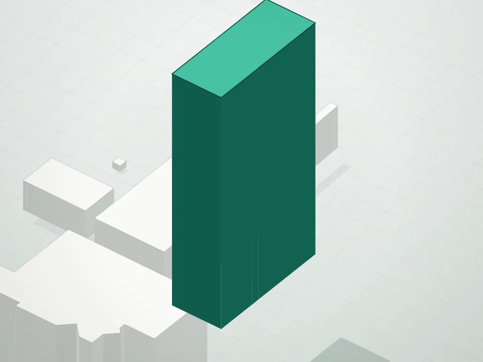 3D massing drawing of Pierhouse Condominium and neighboring buildings