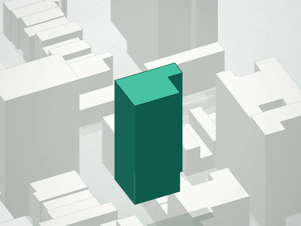 3D massing drawing of 151 East 78th Street Condominium and neighboring buildings
