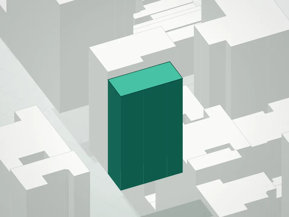 3D massing drawing of 155 East 79th Street Condominium and neighboring buildings