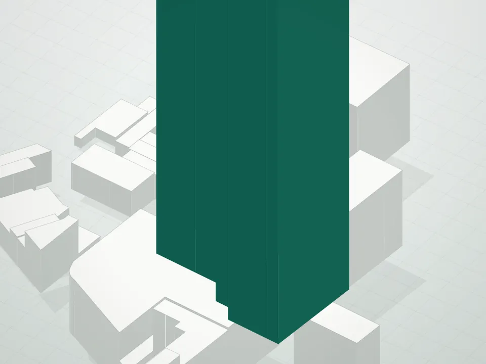 3D massing drawing of Bridge Street Condominium and neighboring buildings