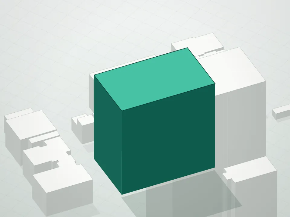 3D massing drawing of 301 West 53rd Street Condominium and neighboring buildings