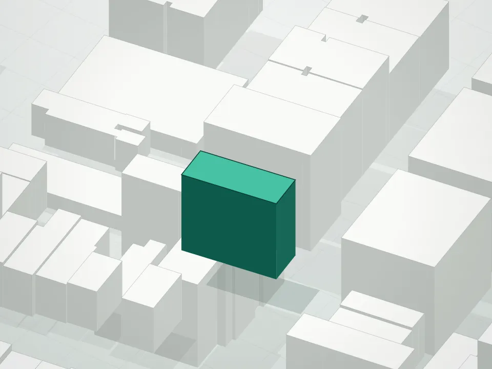 3D massing drawing of 52 Skillman Street Condominium and neighboring buildings